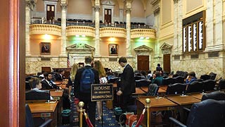 [photo, Student meeting, House of Delegates Chamber, State House, Annapolis, Maryland]