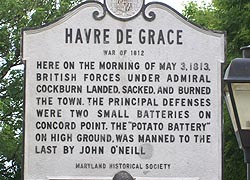 [photo, Havre de Grace War of 1812 historical marker, Havre de Grace, Maryland]
