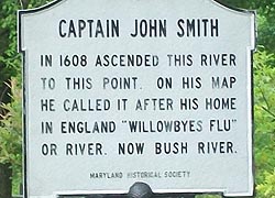 [photo, Capt. John Smith historical marker along Bush River, Abingdon, Maryland]